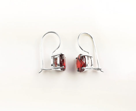 Red cz 925 Silver Dangle Earrings, RED Solitaire Stone Earrings, 6ct Lab Diamonds simulant (CZ), Birthday gift, Sterling Silver Jewelry.