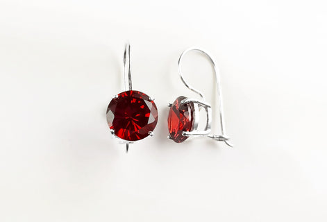 Red cz 925 Silver Dangle Earrings, RED Solitaire Stone Earrings, 6ct Lab Diamonds simulant (CZ), Birthday gift, Sterling Silver Jewelry.