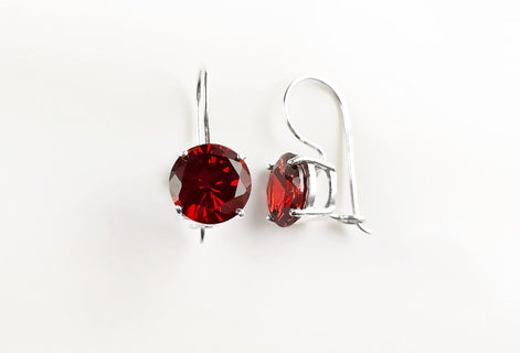 Red cz 925 Silver Dangle Earrings, RED Solitaire Stone Earrings, 6ct Lab Diamonds simulant (CZ), Birthday gift, Sterling Silver Jewelry.