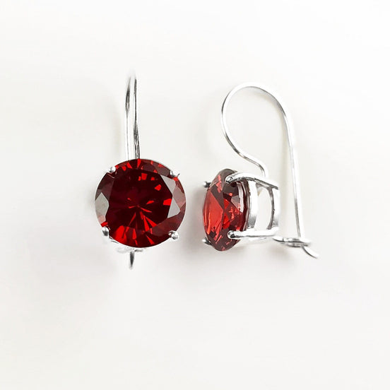 Red cz 925 Silver Dangle Earrings, RED Solitaire Stone Earrings, 6ct Lab Diamonds simulant (CZ), Birthday gift, Sterling Silver Jewelry.