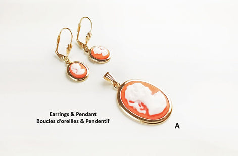 18K Gold Plated Cameo Pendant: Red Resin Stone, Vintage Victorian Necklace