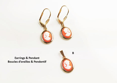 18K Gold Plated Cameo Pendant: Red Resin Stone, Vintage Victorian Necklace