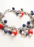 Three Colors Gemstone Sterling Silver Bracelet, Blue White Red Color Gemstone Bracelet, Mix Color Bracelet, Mix Gemstone Bracelet.925 Silver