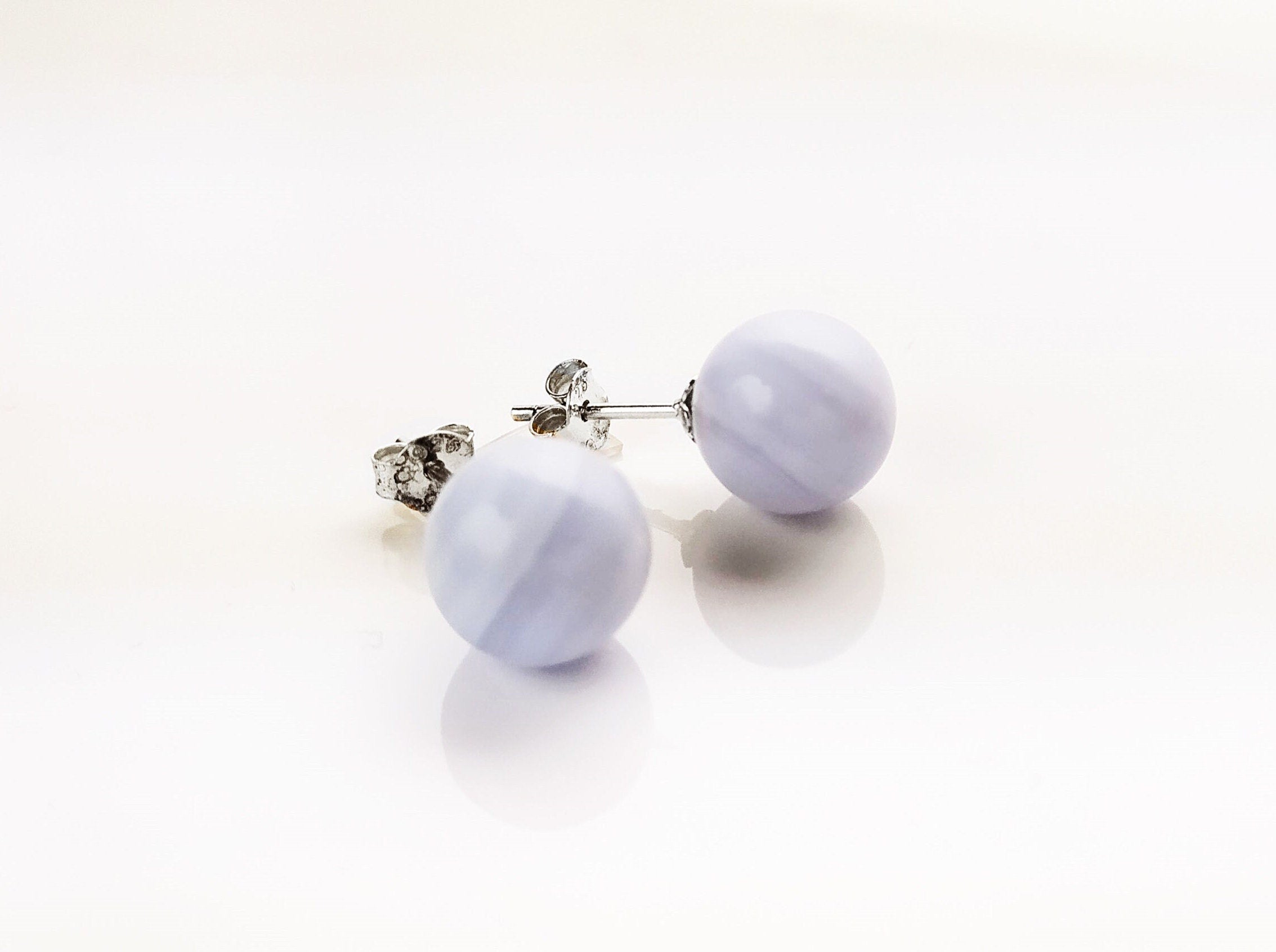 Chalcedony Balls Earrings, sterling silver studs 4 / 6 / 8 / 10 mm ball
