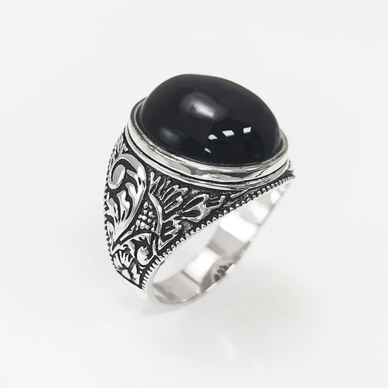 925 Hipster Tribal Ring Sterling Silver, Baroque Vintage Ring, Oval Stone Ring, Engraved Medieval Ring, Unisex Gothic Pirate jewelry