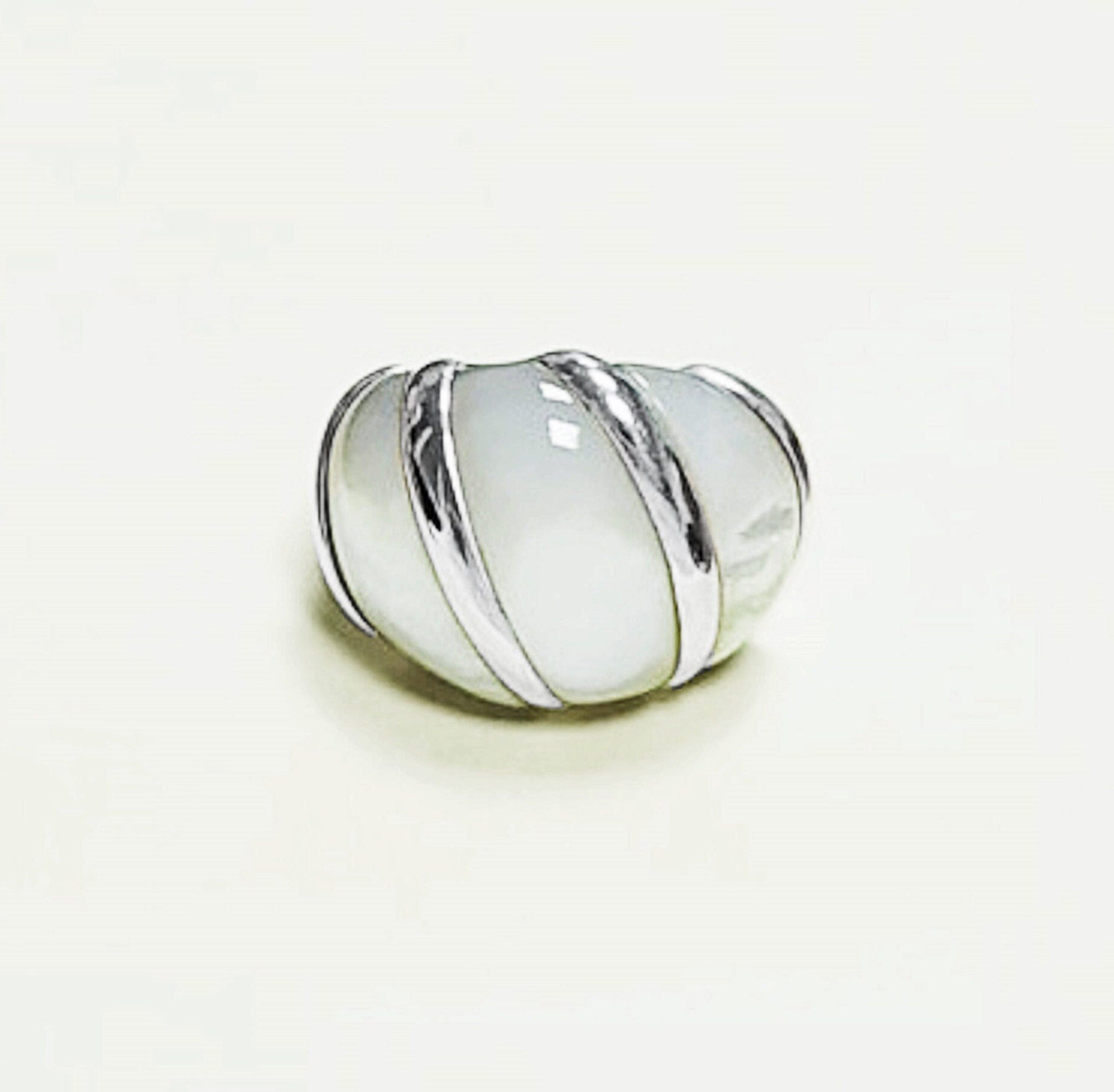 White Domed Ring, Sterling Silver, Mother-of-Pearl Shell Ring, Statement jewelry, Wide stone large band ring, Pearl Ring