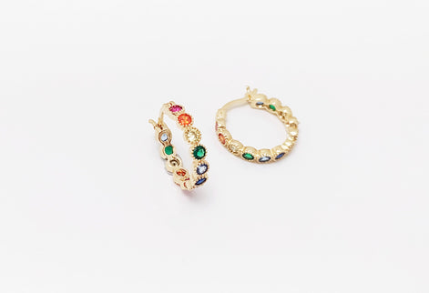 Rainbow Small Hoops Earrings, multicolored hoop Earrings Golden 18K gold plated, multi views