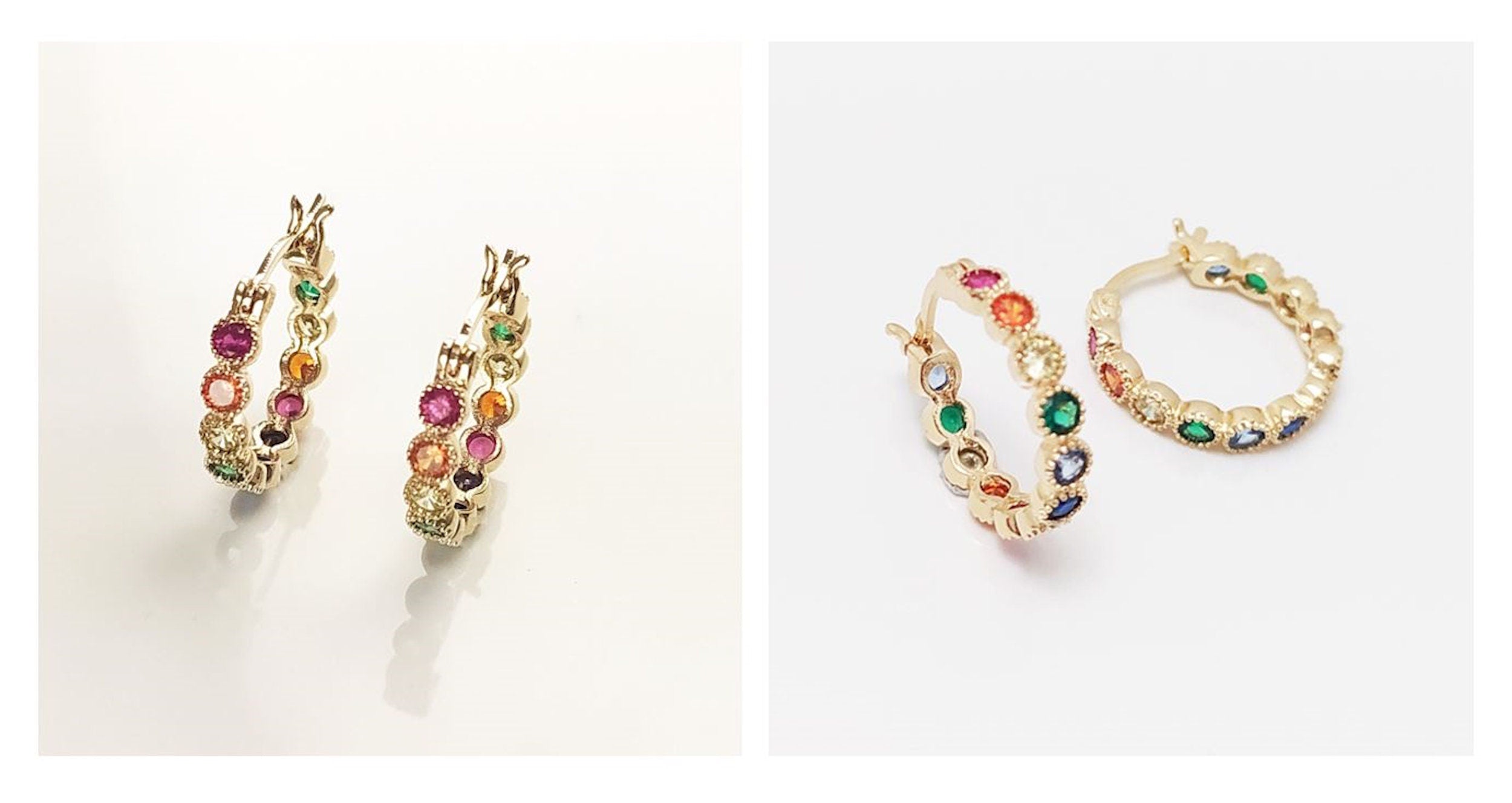 Rainbow Small Hoops Earrings, multicolored hoop Earrings Golden 18K gold plated, multi views