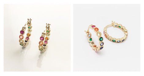 Rainbow Small Hoops Earrings, multicolored hoop Earrings Golden 18K gold plated, multi views