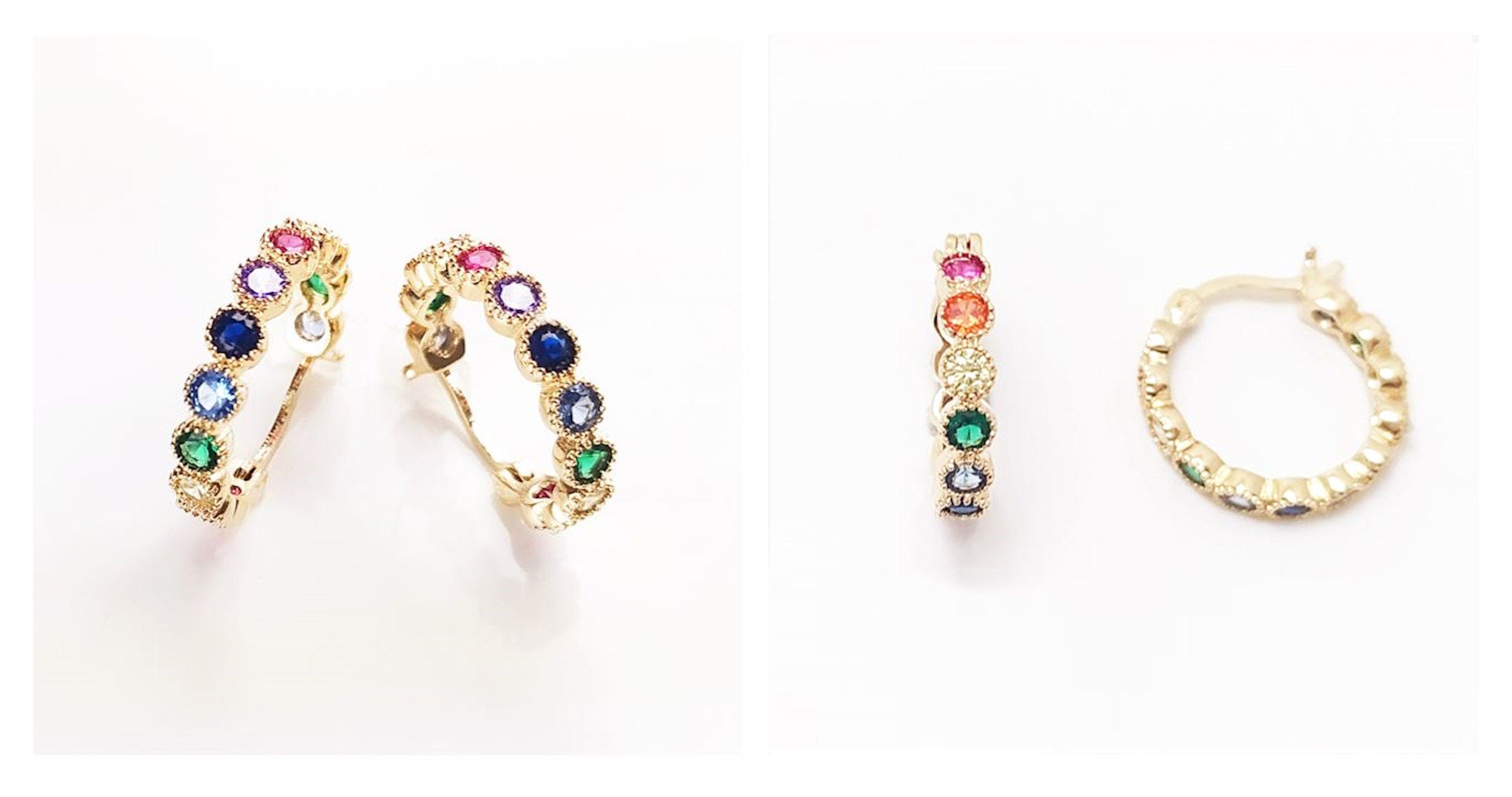 Rainbow Small Hoops Earrings, multicolored hoop Earrings Golden 18K gold plated, multi views