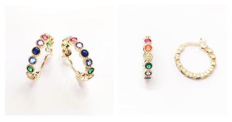 Rainbow Small Hoops Earrings, multicolored hoop Earrings Golden 18K gold plated, multi views