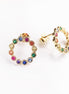 18K Gold Plated Stud Earrings, Rainbow CZ Gemstones