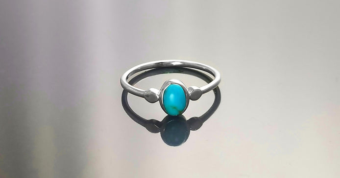 Small turquoise Ring, Sterling Silver, Blue Turquoise , Small Oval Domed Stone , Modern Minimalist Everyday Style jewelry, woman gift