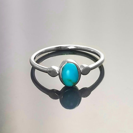 Small turquoise Ring, Sterling Silver, Blue Turquoise , Small Oval Domed Stone , Modern Minimalist Everyday Style jewelry, woman gift