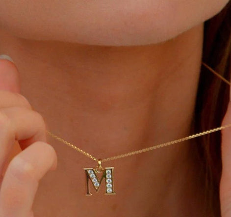 Letter pendant for necklace, 18K Plated Gold, Cz stones, charm alone, letters A B C D E F G H J K L M N O P Q R S T U V W X Y Z