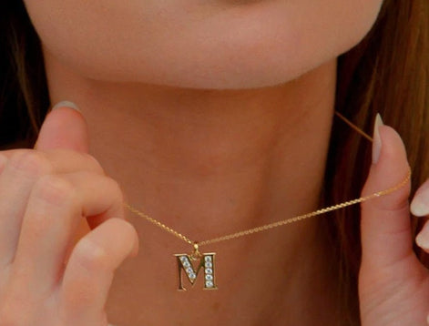 Letter pendant for necklace, 18K Plated Gold, Cz stones, charm alone, letters A B C D E F G H J K L M N O P Q R S T U V W X Y Z