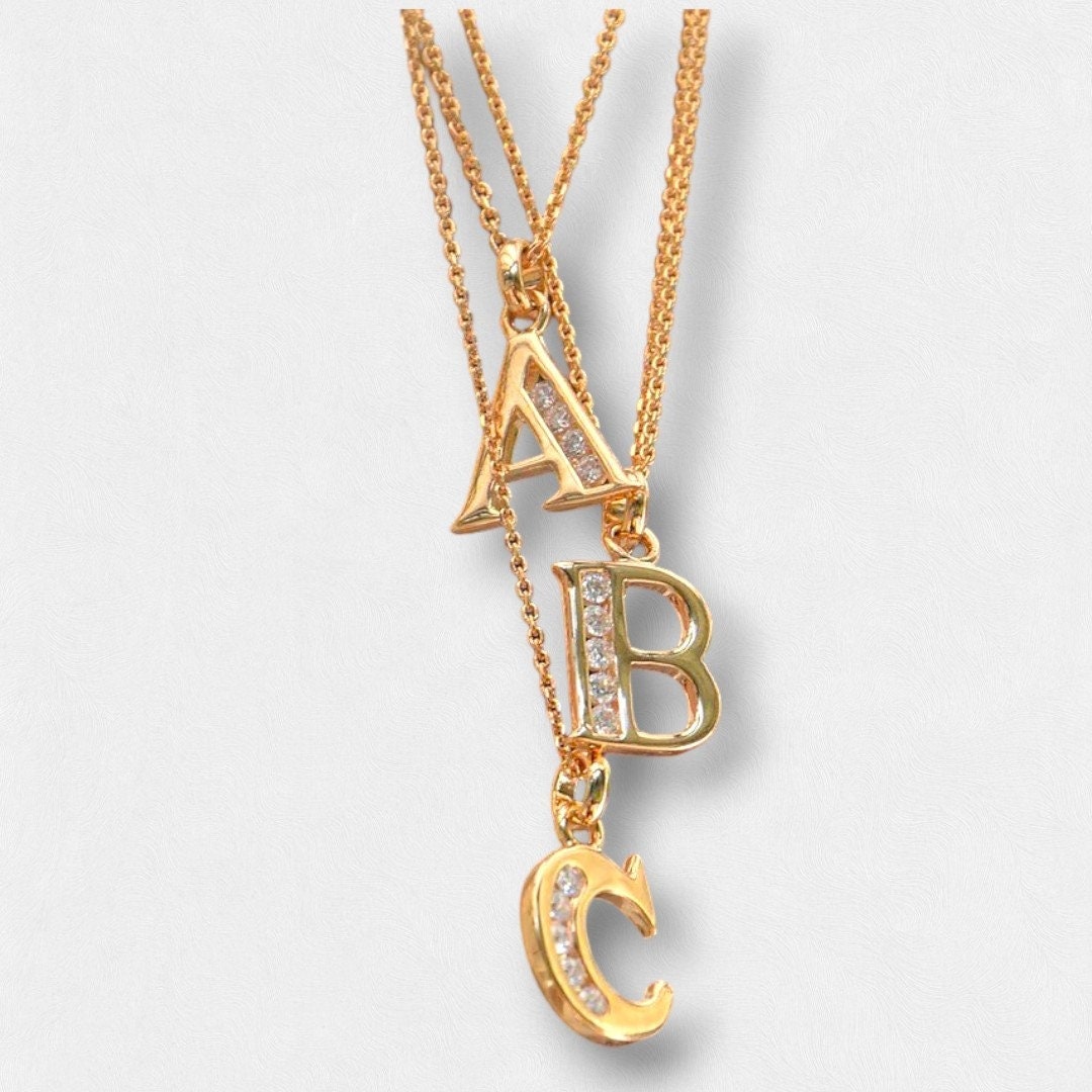 Letter pendant for necklace, 18K Plated Gold, Cz stones, charm alone, letters A B C D E F G H J K L M N O P Q R S T U V W X Y Z