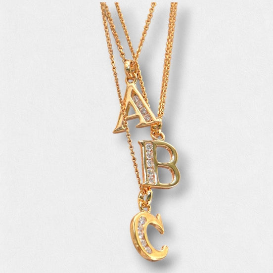 Letter pendant for necklace, 18K Plated Gold, Cz stones, charm alone, letters A B C D E F G H J K L M N O P Q R S T U V W X Y Z