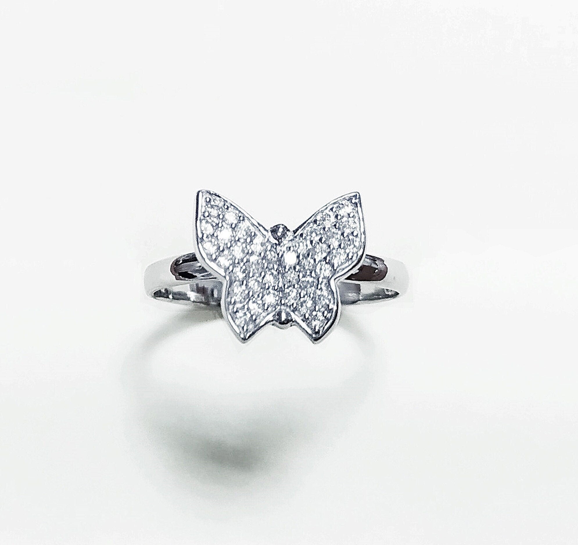 Butterfly Ring, Sterling Silver, Clear White Stones (CZ), Designer Butterflies Jewelry, Fashion Ring, Gift for Her, Bright Ring