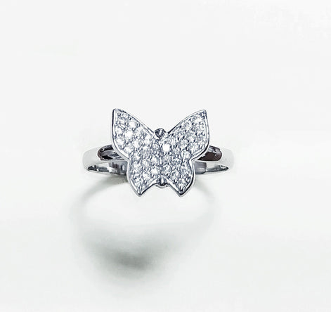 Butterfly Ring, Sterling Silver, Clear White Stones (CZ), Designer Butterflies Jewelry, Fashion Ring, Gift for Her, Bright Ring