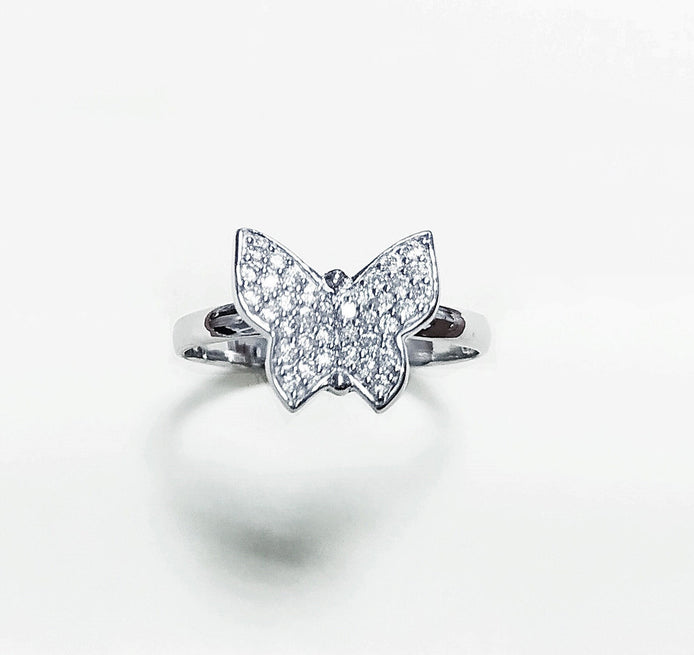 Butterfly Ring, Sterling Silver, Clear White Stones (CZ), Designer Butterflies Jewelry, Fashion Ring, Gift for Her, Bright Ring