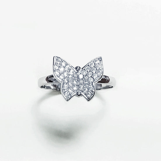 Butterfly Ring, Sterling Silver, Clear White Stones (CZ), Designer Butterflies Jewelry, Fashion Ring, Gift for Her, Bright Ring