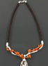 Orange Stone Color Necklace, Sterling Silver, NATURAL Agate Stones, Pearls Strands, Lab Orange Stone Cz, Flower Pendant, Stingray Collar
