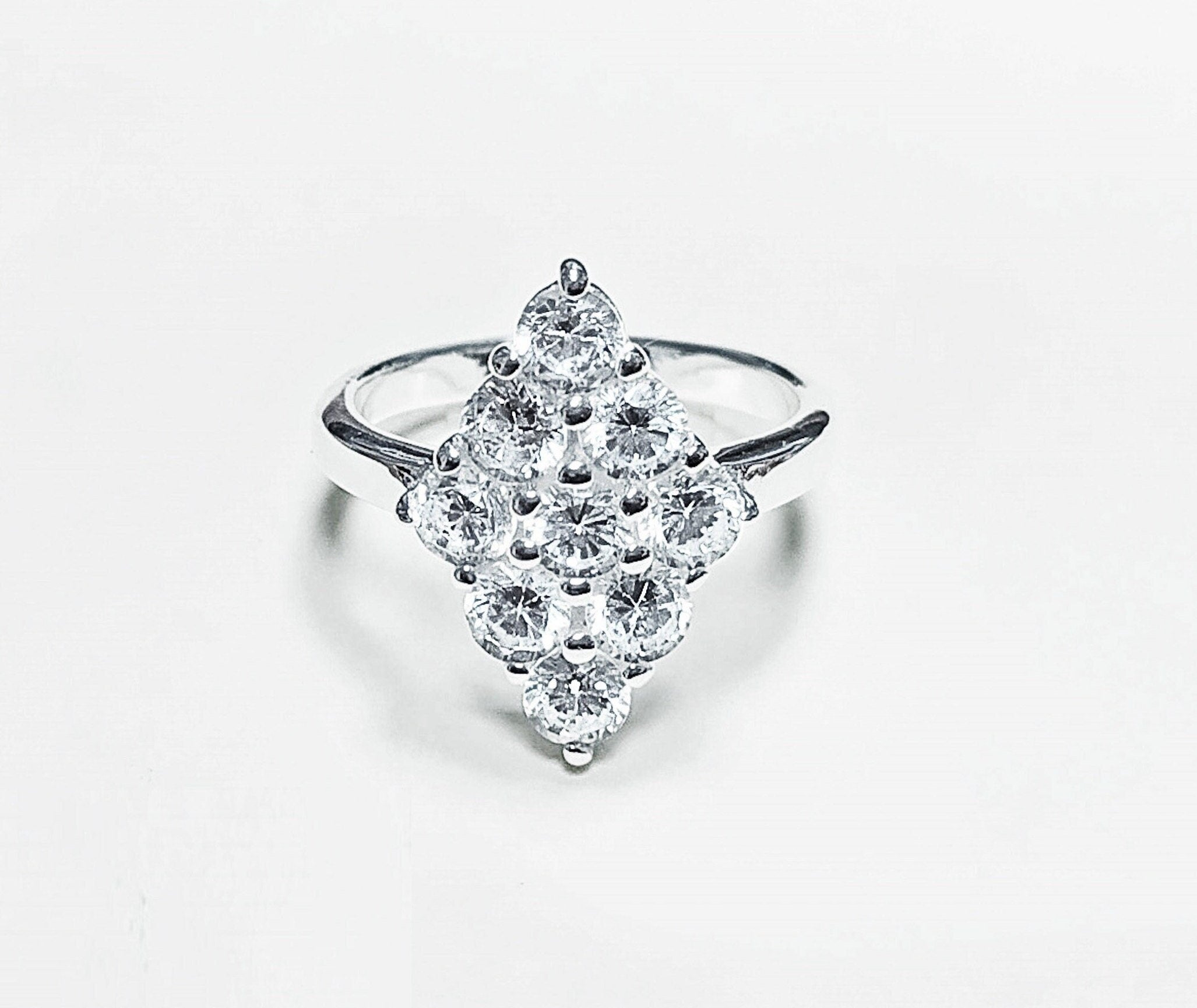 Clear Oval Ring, Sterling Silver, Square ring, Marquise Form Shape, White Clear stones Cz, Woman Cocktail Stone Jewelry, Woman Gift