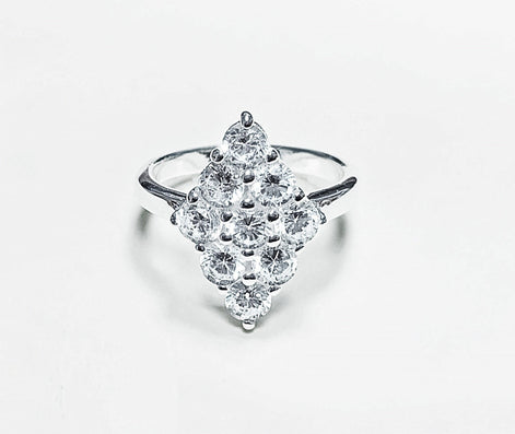 Clear Oval Ring, Sterling Silver, Square ring, Marquise Form Shape, White Clear stones Cz, Woman Cocktail Stone Jewelry, Woman Gift