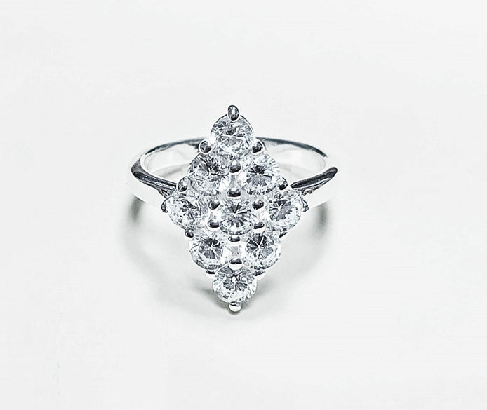 Clear Oval Ring, Sterling Silver, Square ring, Marquise Form Shape, White Clear stones Cz, Woman Cocktail Stone Jewelry, Woman Gift
