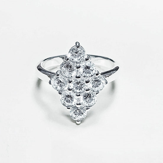 Clear Oval Ring, Sterling Silver, Square ring, Marquise Form Shape, White Clear stones Cz, Woman Cocktail Stone Jewelry, Woman Gift