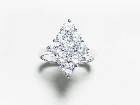 Clear Oval Ring, Sterling Silver, Square ring, Marquise Form Shape, White Clear stones Cz, Woman Cocktail Stone Jewelry, Woman Gift