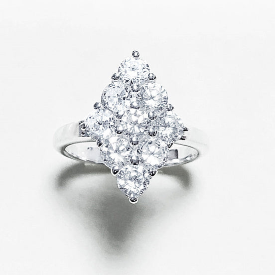Clear Oval Ring, Sterling Silver, Square ring, Marquise Form Shape, White Clear stones Cz, Woman Cocktail Stone Jewelry, Woman Gift