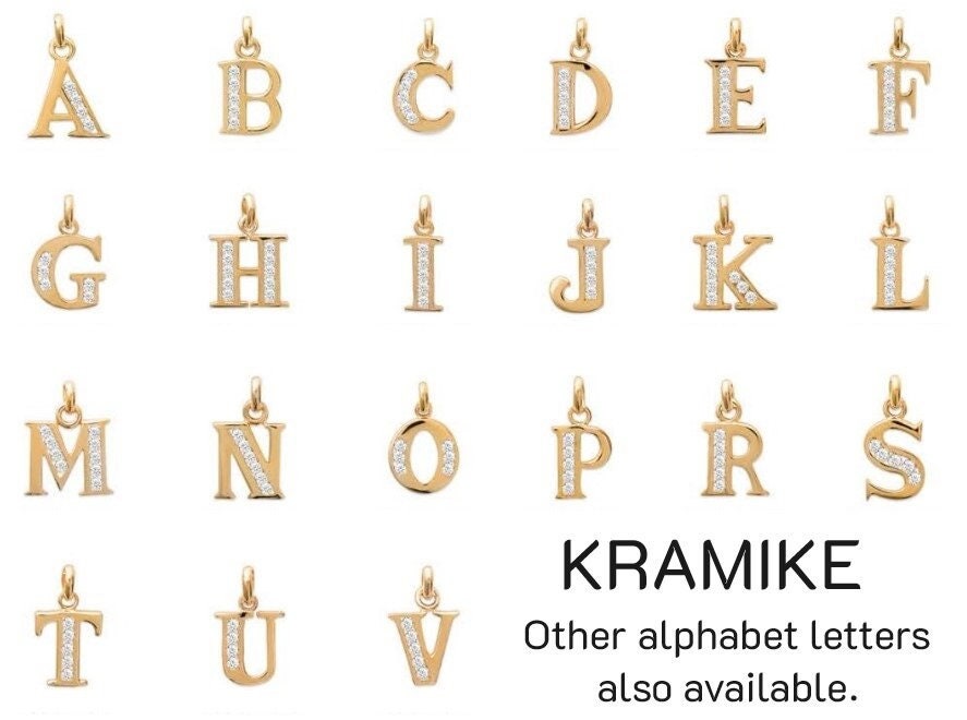 Letter pendant for necklace, 18K Plated Gold, Cz stones, charm alone, letters A B C D E F G H J K L M N O P Q R S T U V W X Y Z