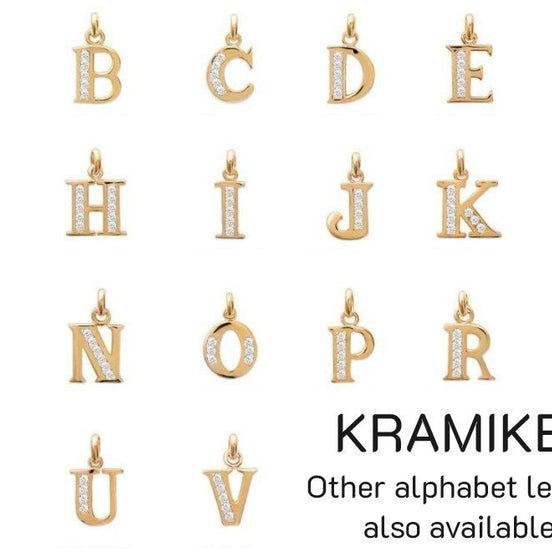 Letter pendant for necklace, 18K Plated Gold, Cz stones, charm alone, letters A B C D E F G H J K L M N O P Q R S T U V W X Y Z