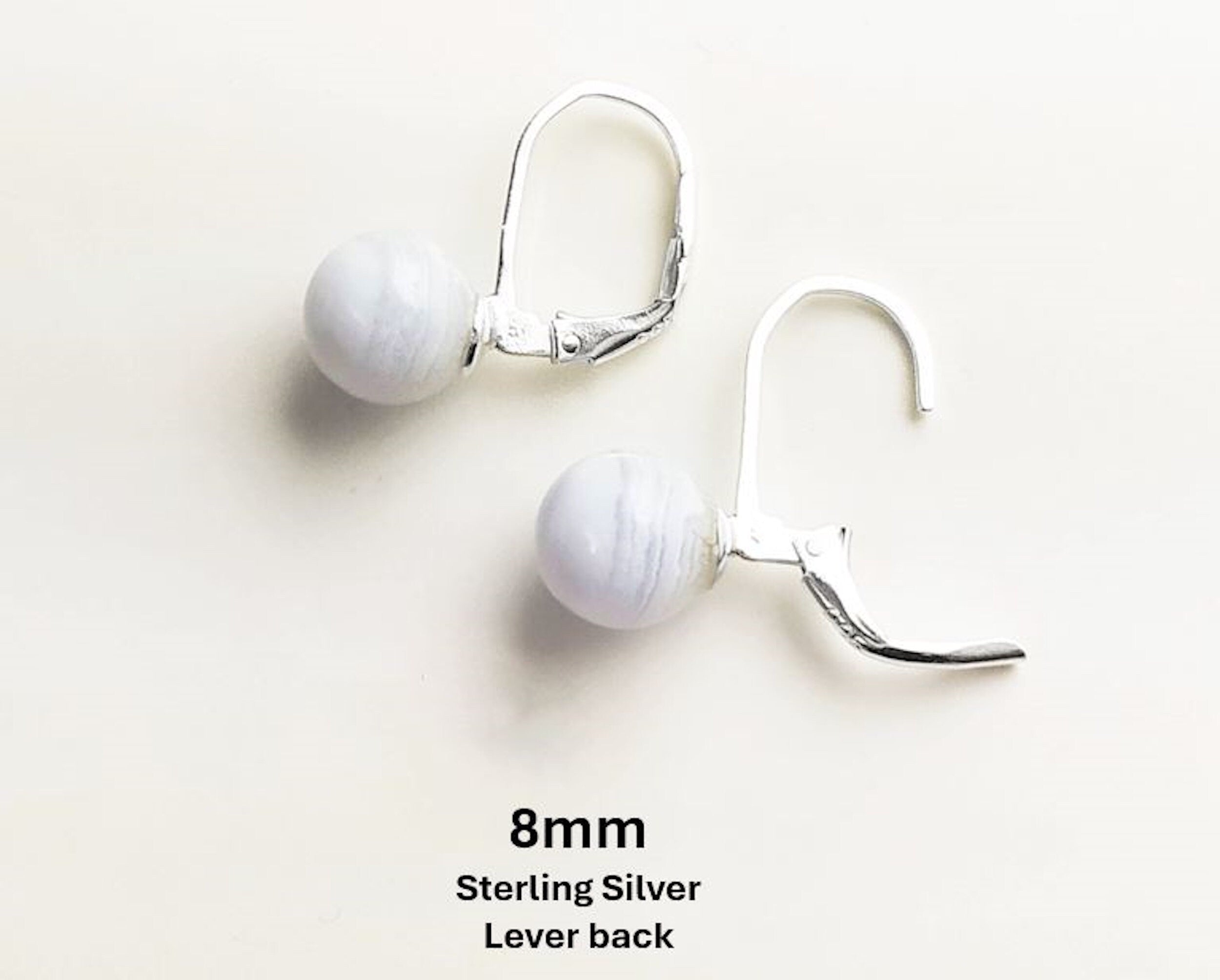 Chalcedony Balls Earrings, sterling silver studs lever back