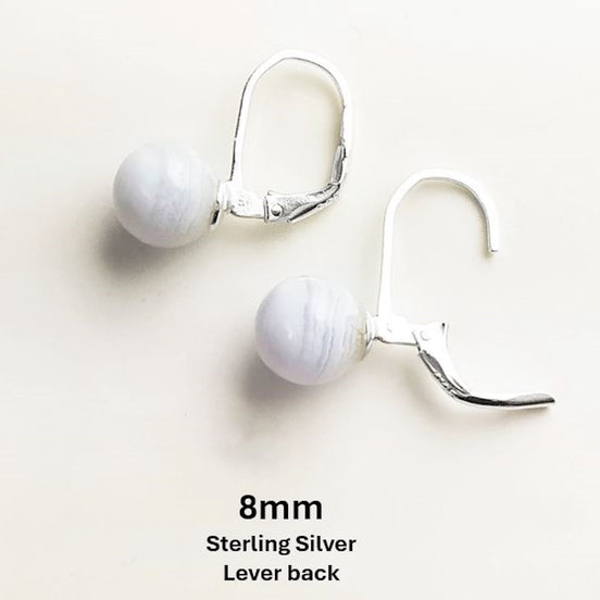 Chalcedony Balls Earrings, sterling silver studs lever back