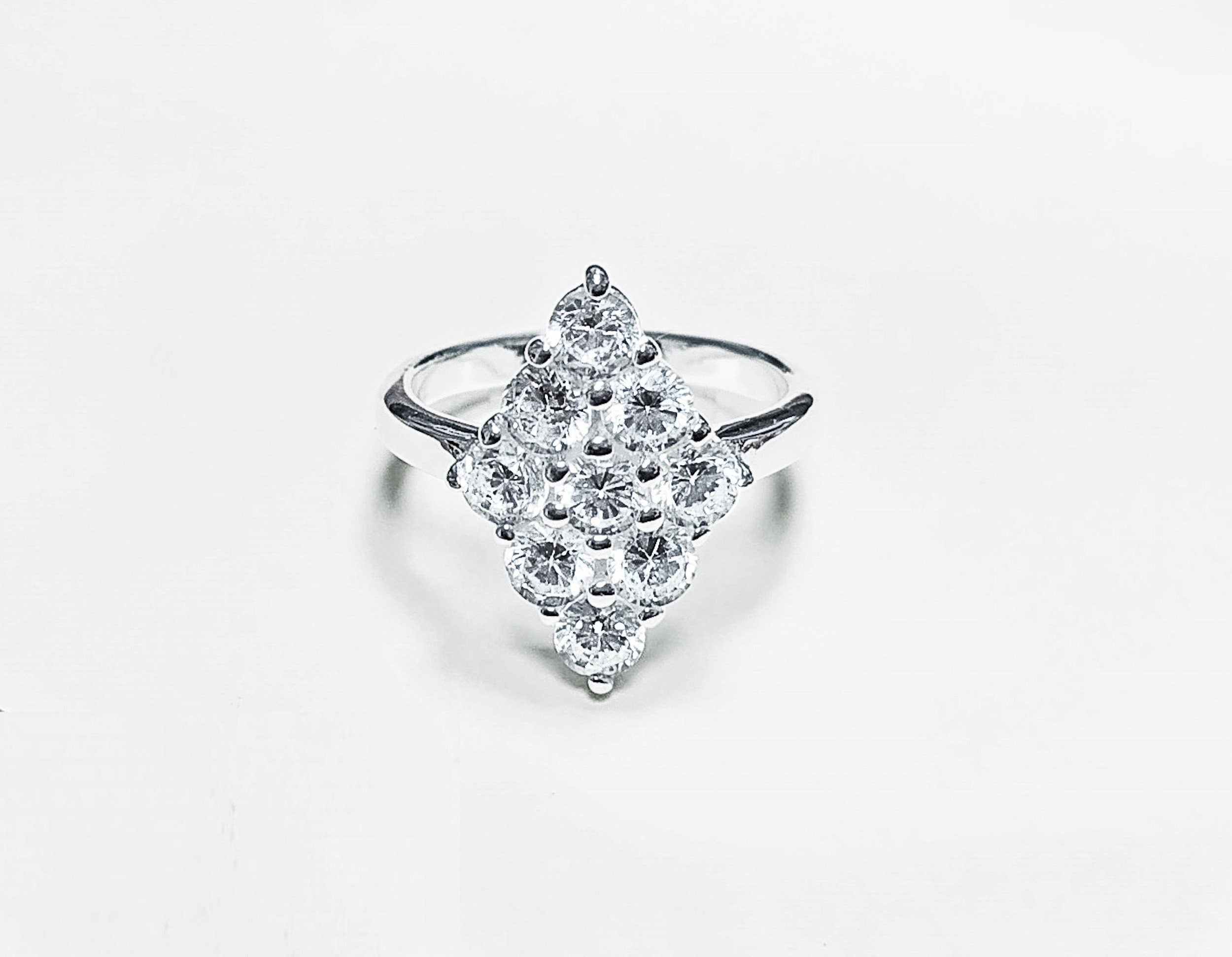Clear Oval Ring, Sterling Silver, Square ring, Marquise Form Shape, White Clear stones Cz, Woman Cocktail Stone Jewelry, Woman Gift