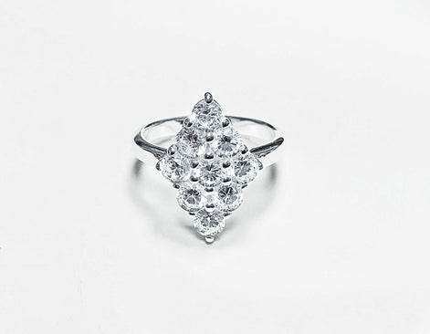 Clear Oval Ring, Sterling Silver, Square ring, Marquise Form Shape, White Clear stones Cz, Woman Cocktail Stone Jewelry, Woman Gift