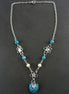 Turquoise Boho necklace, sterling silver, fresh water pearl, blue Round Stone, hipster flower pattern jewelry