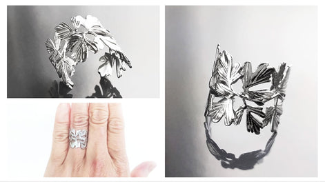 Ginkgo Leaf Ring, Sterling Leaf Ring, Skeleton Leaf Veins Ring, Vine Branch Ring, Open Wrap Around Ring, Ring, Cuff ring, Nature Jewelry