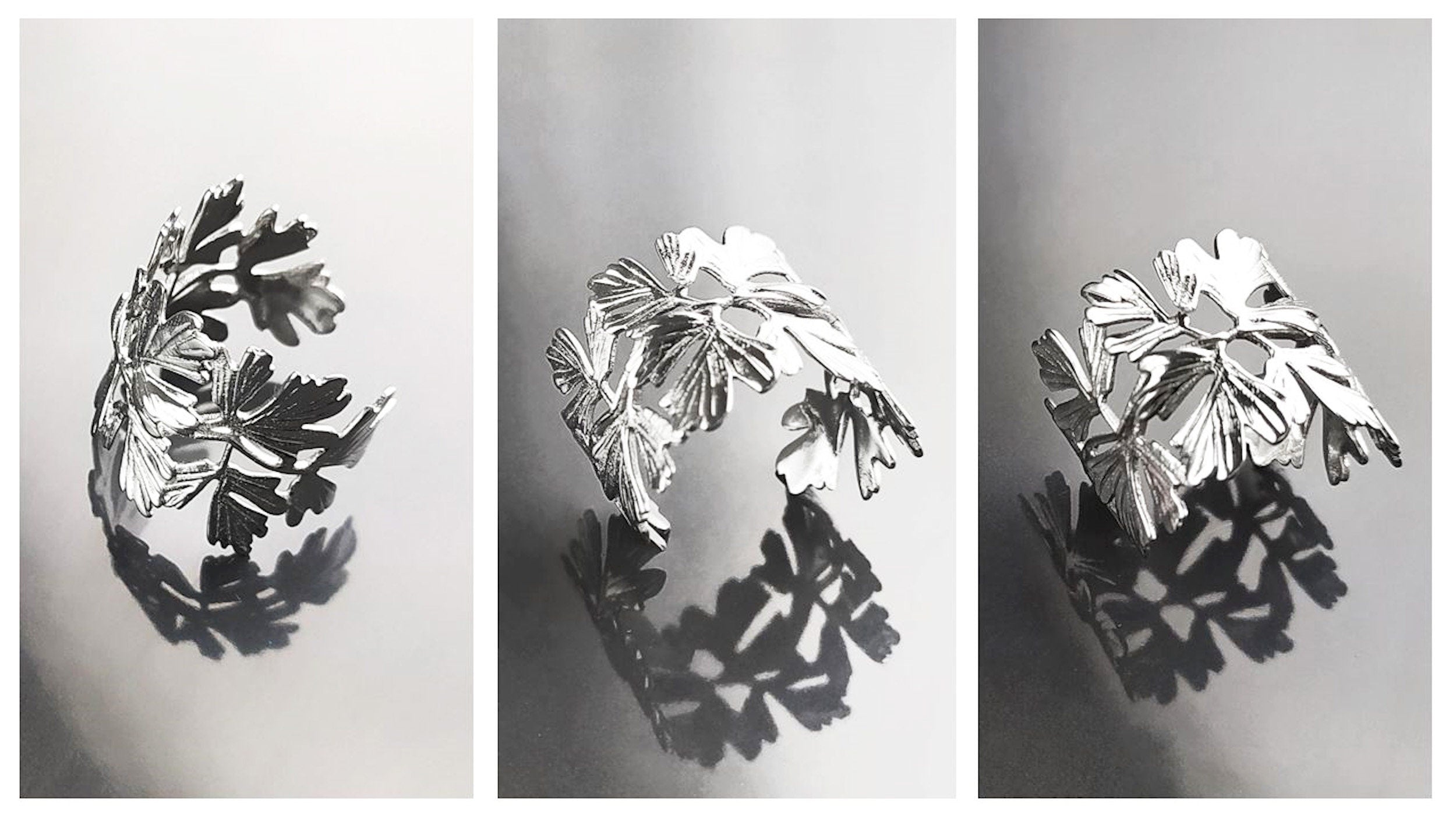 Ginkgo Leaf Ring, Skeleton Leaf Veins, Open Wrap Around Cuff ring, Nature Jewelry