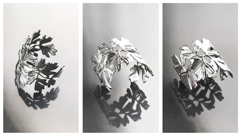 Ginkgo Leaf Ring, Skeleton Leaf Veins, Open Wrap Around Cuff ring, Nature Jewelry