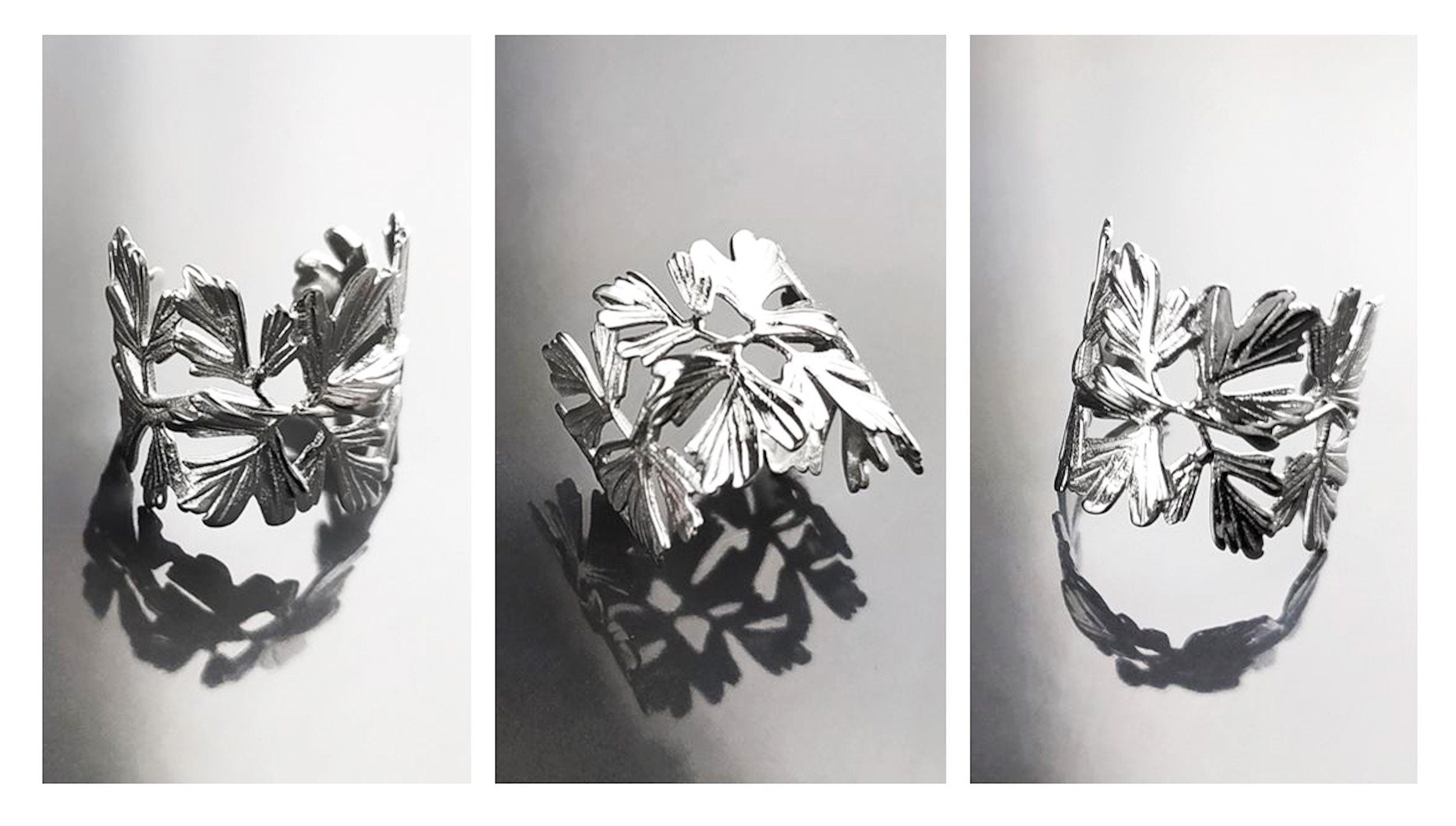 Ginkgo Leaf Ring, Skeleton Leaf Veins, Open Wrap Around Cuff ring, Nature Jewelry