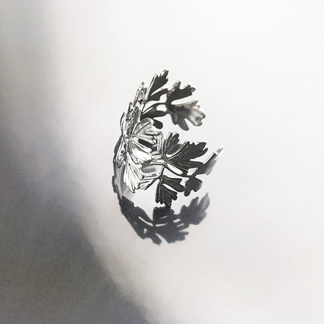 Ginkgo Leaf Ring, Skeleton Leaf Veins, Open Wrap Around Cuff ring, Nature Jewelry