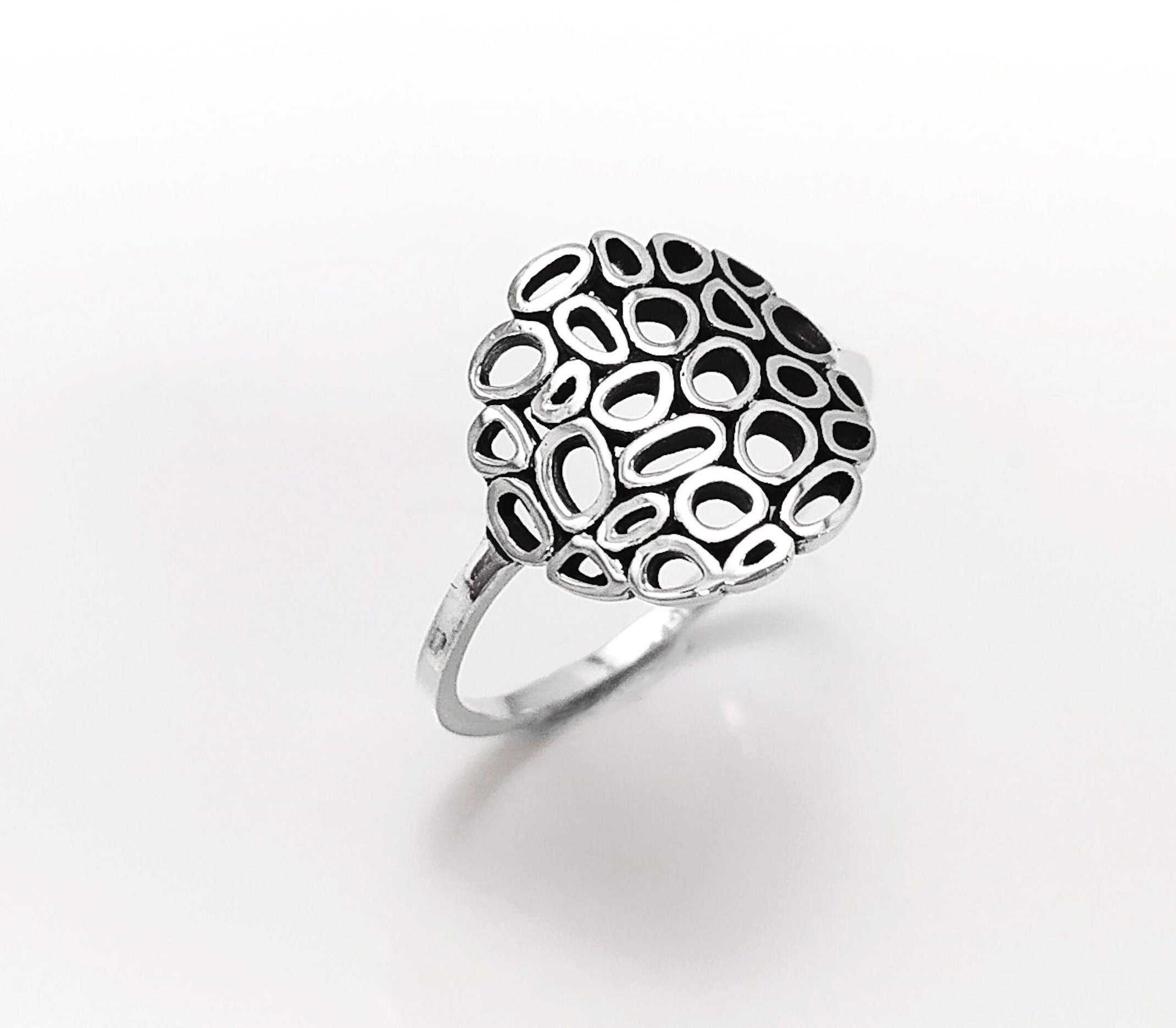 Round Filigree Ring, Seed of Life Ring, Sterling Silver, Sacred Geometry Ring, Dainty Open Work Design, Round ZEN Spiritual Jewelry.