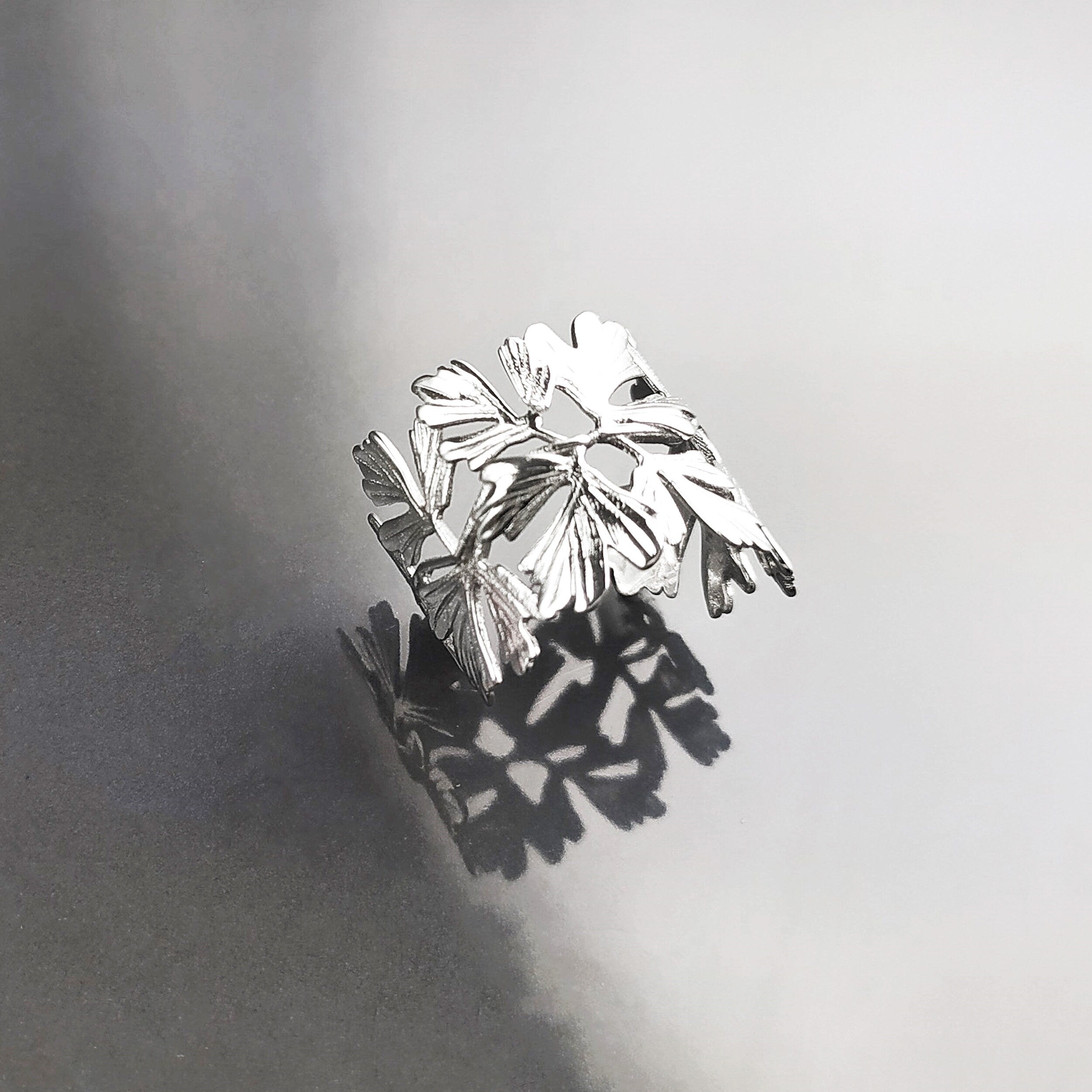 Ginkgo Leaf Ring, Skeleton Leaf Veins, Open Wrap Around Cuff ring, Nature Jewelry