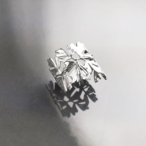 Ginkgo Leaf Ring, Skeleton Leaf Veins, Open Wrap Around Cuff ring, Nature Jewelry