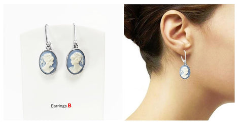 Sterling Silver Cameo Pendant – Blue White Resin Stone, Victorian Necklace