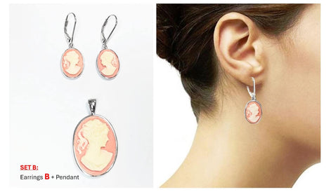 Cameo Pendant - Sterling Silver - Red and white Oval Resin stone- woman face portrait cameo - Vintage necklace charm - Victorian Jewelry